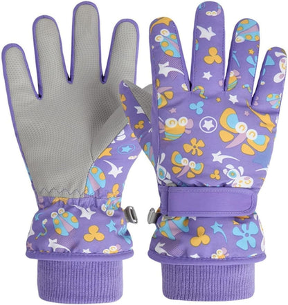 HNGEMSY Children's Winter Snow Gloves Ski Gloves for 2-13 Years Girls Boys PU Palm Waterproof Windproof Warm Fleece Winter Gloves