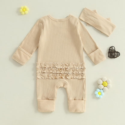 Geagodelia Baby Girl Romper + Headband Newborn Clothing Outfit Jumpsuit Baby Clothes Soft Baby Romper 
