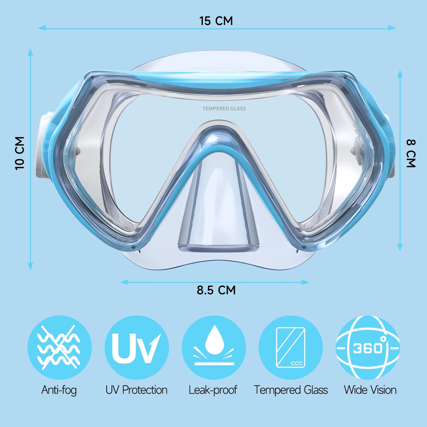 Findway Children's Diving Goggles, Swimming Goggles, Snorkel Mask for Boys Girls Teenagers, Diving Mask with Nose Cover, 180° Panorama, HD, Anti-Fog, Anti-Leak, Diving Goggles for Children 4-16 Years