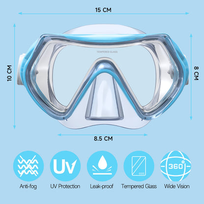 Findway Children's Diving Goggles, Swimming Goggles, Snorkel Mask for Boys Girls Teenagers, Diving Mask with Nose Cover, 180° Panorama, HD, Anti-Fog, Anti-Leak, Diving Goggles for Children 4-16 Years
