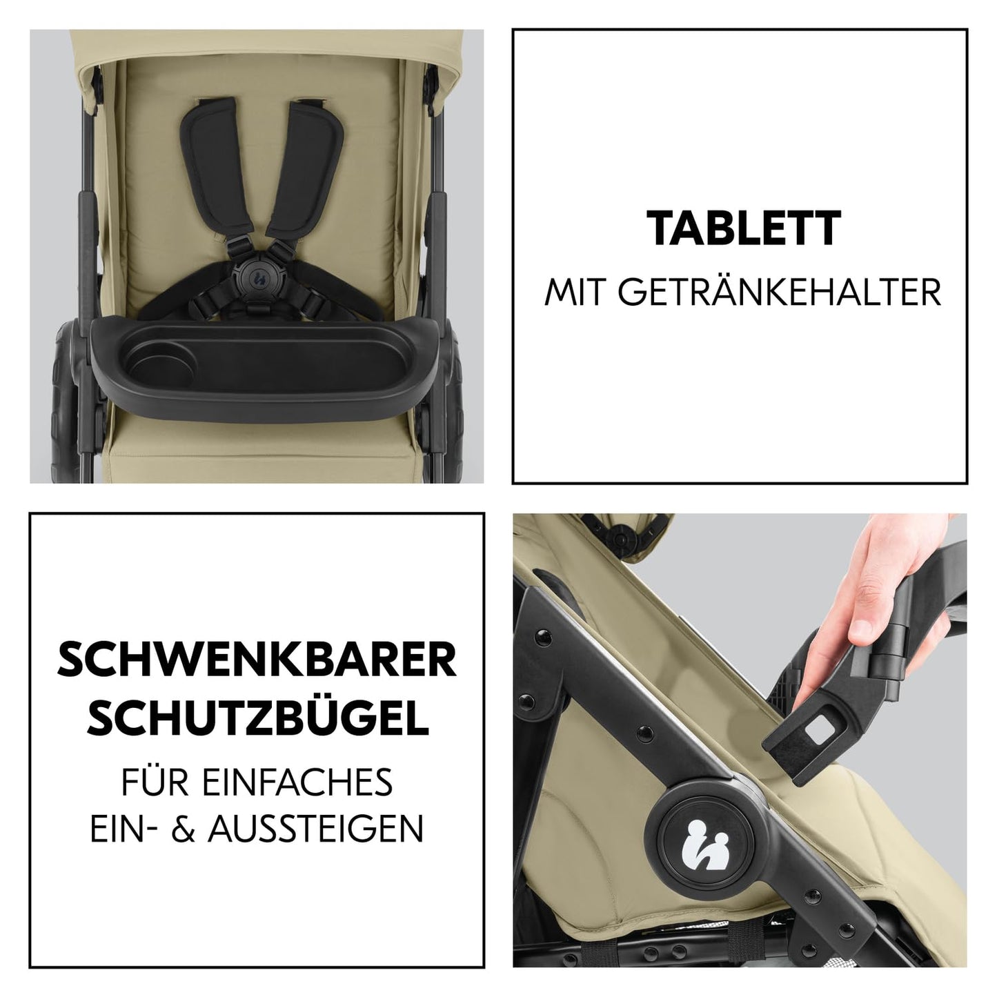 hauck 3in1 Kinderwagen Set Shop N Care Trio Set inkl. Buggy, Babywanne, Babyschale ab Geburt bis 22 kg, Klein Zusammenklappbar, Liegefunktion, Getränkehalter & Tablett, UV-Schutz 50+ (Grey)