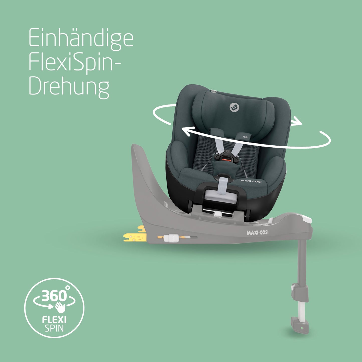 Maxi-Cosi Pebble 360 i-Size Babyschale Drehbar, Neugeborenen Autositz 360 Grad, 0–15 Monate (40–83 cm), Drehung mit einer, ClimaFlow, Easy-In-Gurt, G-CELL Seitenaufprallschutz, Essential Green