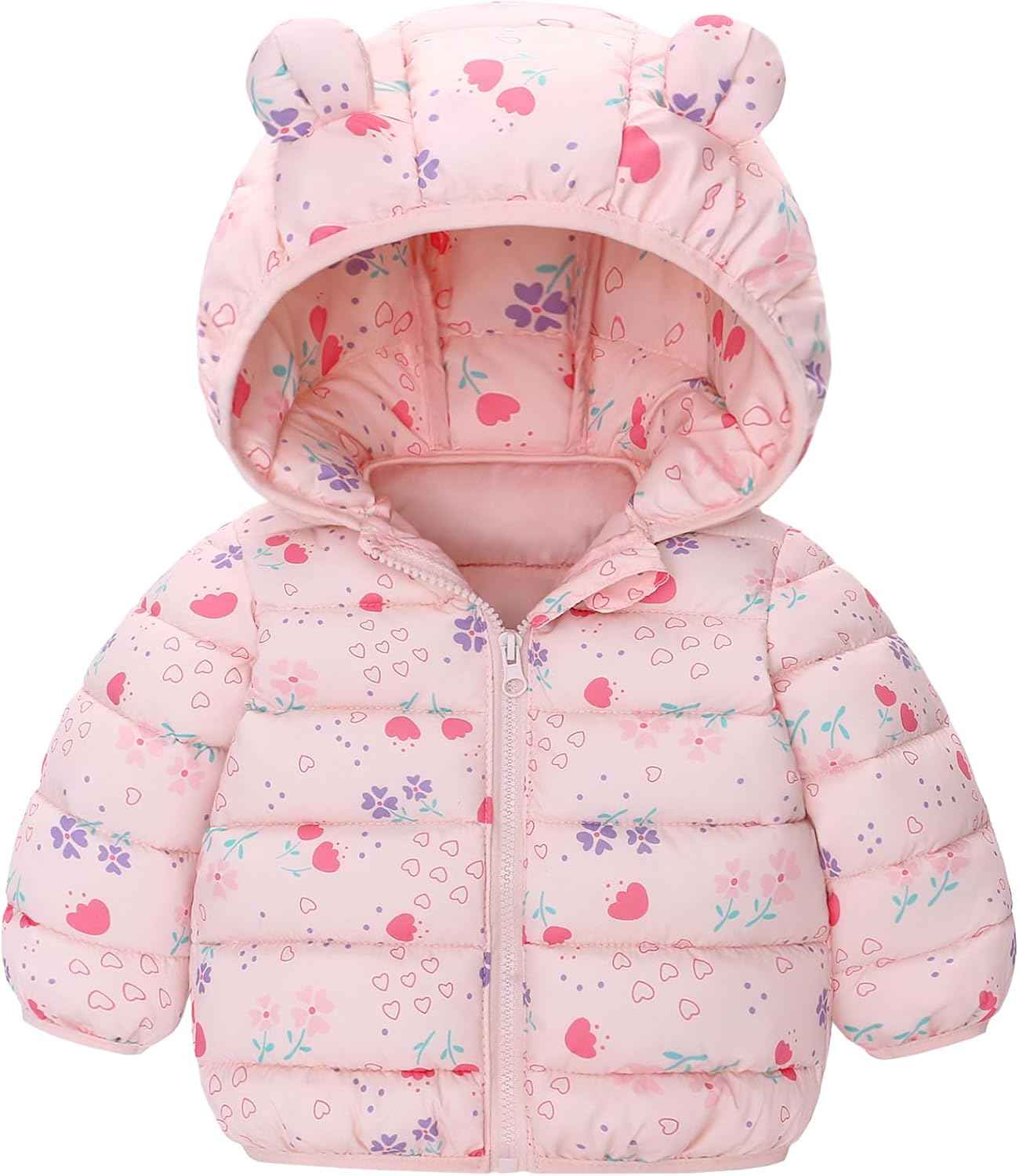 Happy Cherry Winter Jacket Baby Boys Girls Winter Coat with Hood Quilted Jacket Warm Lightweight Down Jacket Winter Cute Printed Outerwear