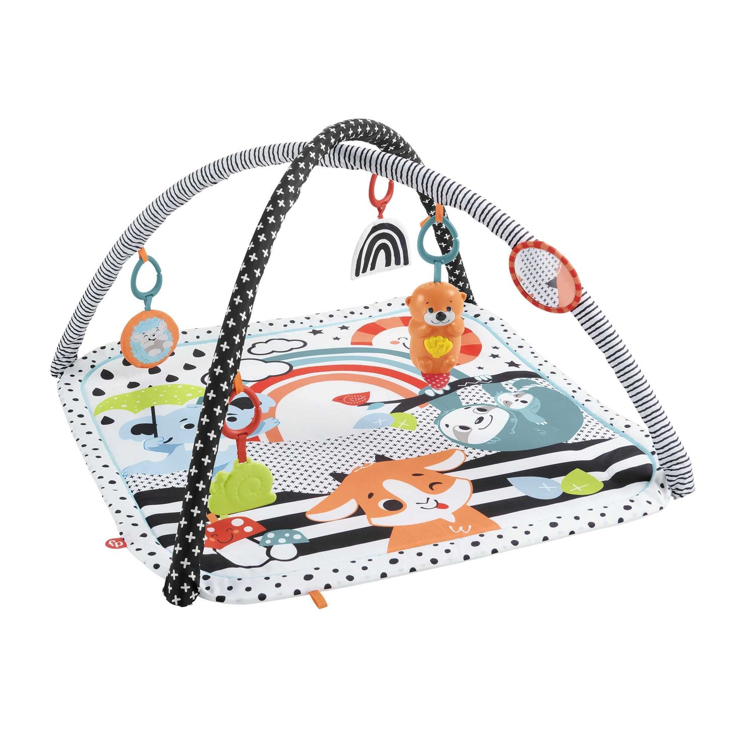 Fisher-Price Animal Friends Contrast Play Mat, Play Arch, with Music and Light, Crawling Mat for Baby, for Tummy Time Play, Baby Equipment, from Birth, HPF39 