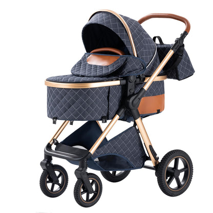 BEBBY 3-in-1 Kinderwagen KombiKinderwagen-Set 2-in-1 Buggy faltbar Luxus Hochlandschaft Neugeborenes Tragbarer Kinderwagen Zusammenklappbarer Kinderwagen Kinderwagen Travel System (D2-DEEPGREY)