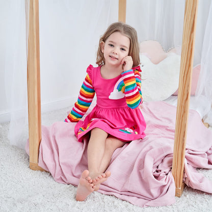 SFreeBo Girls Dresses Unicorn Rainbow Dress Kids Girls Gift Cotton Colourful Dresses for Girls 104 110 116 122 128