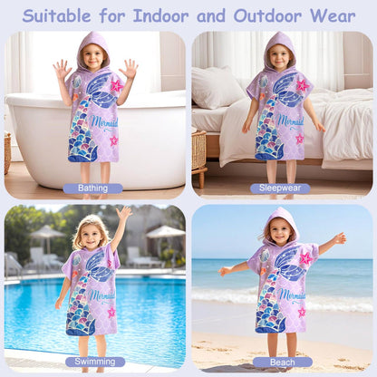 LMSHOWOWO Badeponcho Kinder mit Kapuze 75 * 65cm, Mikrofaser Handtuch Poncho Kinder, Weich Saugfähig Strandtuch Badetuch Badehandtuch, für Strand Schwimmen Reisen, für Mädchen Jungen 2-8 Jahre Alt