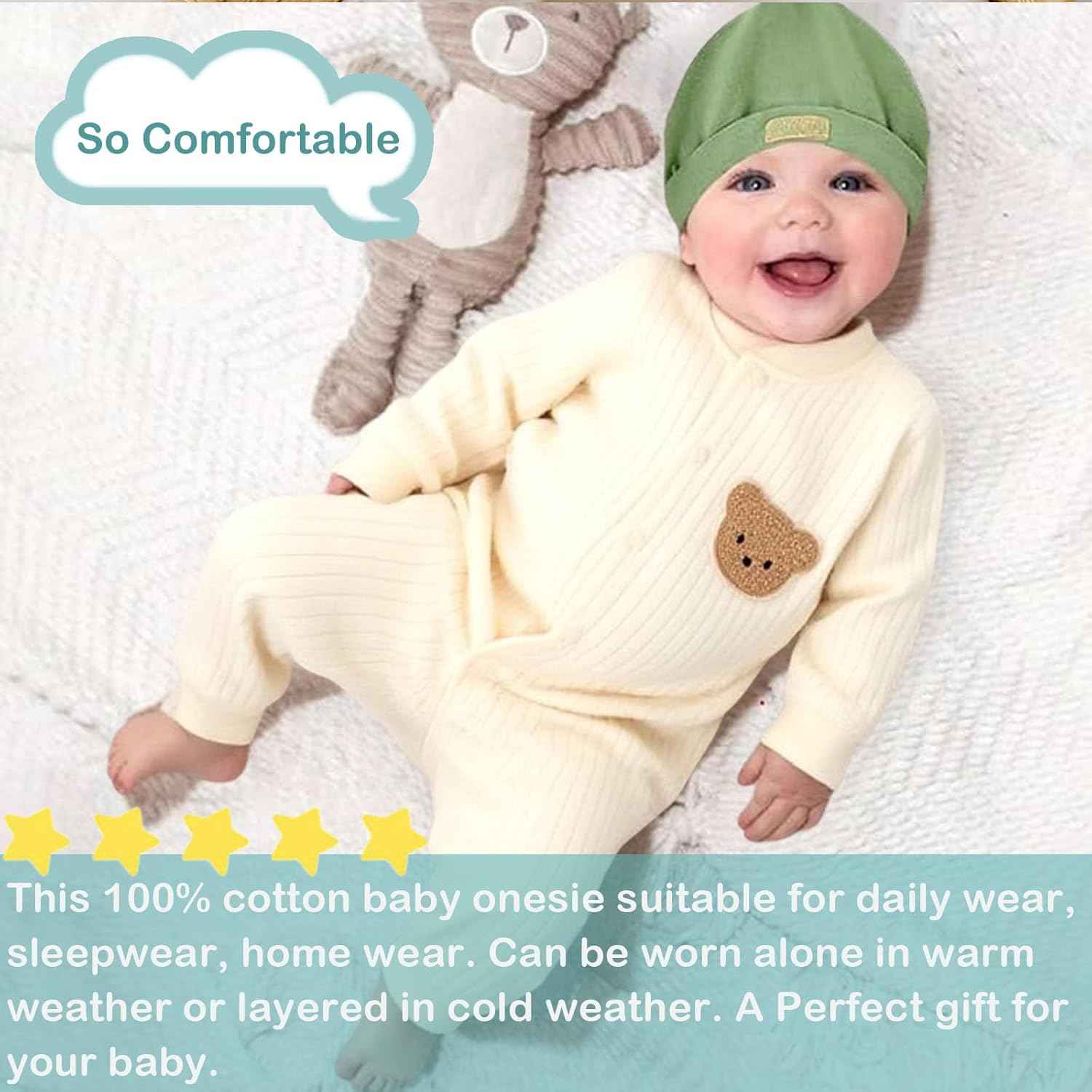 KeCool Unisex Baby Clothing Newborn 100% Cotton Soft Long Sleeve Romper Baby Bodysuits Newborn Clothes for Boys and Girls, Comfortable Baby Romper Newborn Clothing Boys Girls