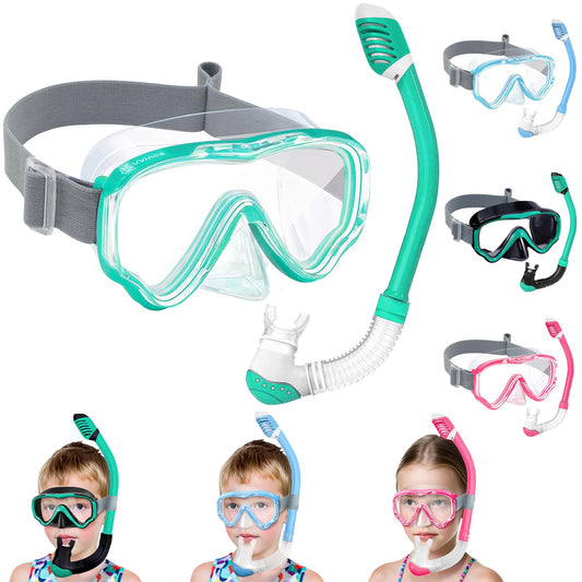 Vvinca Snorkel Set Children from 4-14 Years Diving Goggles with Snorkel Diving Set Girls Boys 180° Anti-Fog Anti-Leak Adjustable Elastic Swimming Goggles Snorkel Mask Dry Snorkel Pink