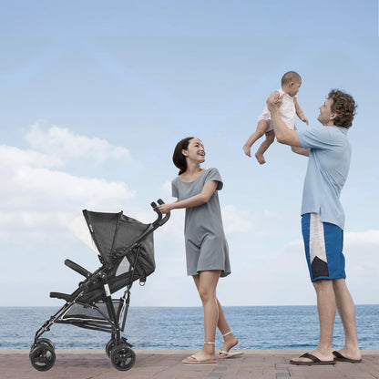 VEVOR Leichter Kinderwagen, kompakt, einfach zusammenklappbar, mit verstellbarer Rückenlehne, Rahmen aus Karbonstahl, großem Aufbewahrungskorb, Kinderwagen mit Schirm für Reisen und mehr, Schwarz/Weiß - Meloni2