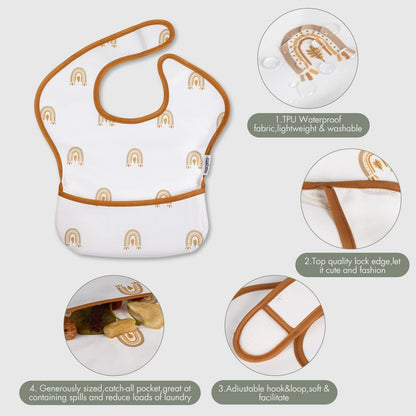 Soarwg Kids Baby Lätzchen Set 5 Stk. Kleinkind Fütterlätzchen mit Auffangschale, Klettverschluss Superleicht Wasserdicht Waschbar Schmutzabweisend
