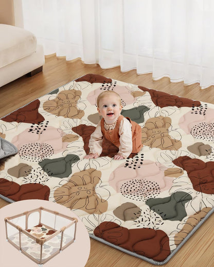 Lambluefly Krabbelmatte Baby Faltbar, Verdickte Krabbeldecke für Baby 127x127cm, Anti Rutsch Matte, Maschinenwaschbare, Spielmatte Baby Faltbar, Baby Play Mat für Laufgitter, Design im Bohème-Stil - Meloni2