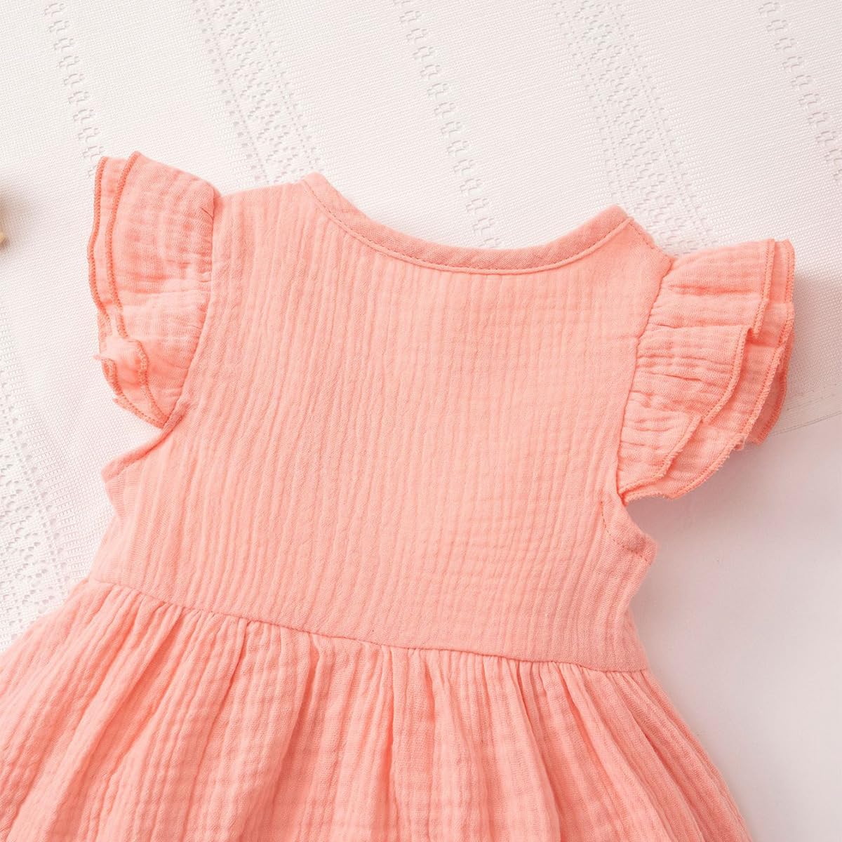 Kleinkinder Mädchen Sommerkleid Rüschenärmel Rundhalsausschnitt Knopfleiste Kleid lässiges Herbst A-Linien Party Kinderkleider 2-6 Jahre