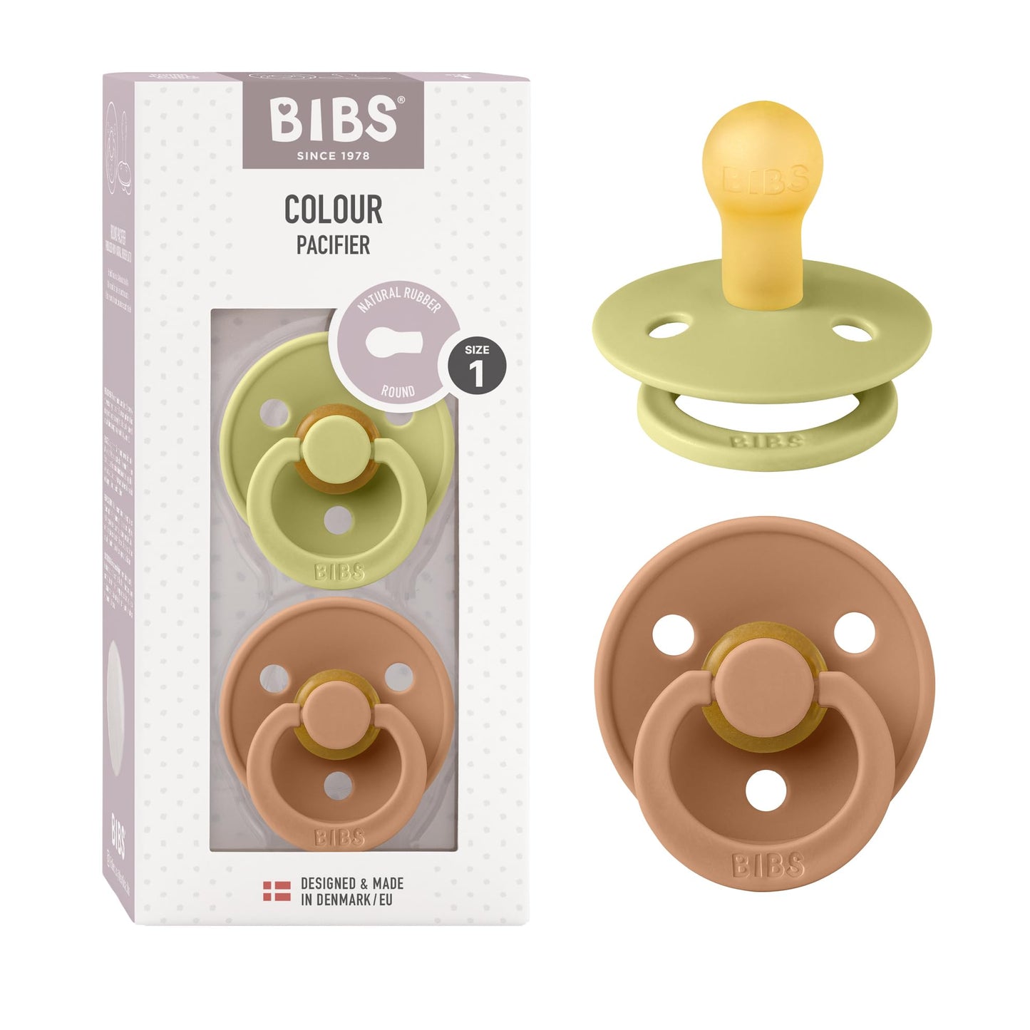 BIBS Colour Schnuller 2er-Pack, BPA-frei, Kirschform Nippel. Naturkautschuk/Latex, Hergestellt in Dänemark. Größe 2 | 6+ Monate | 2-Pack, Coral/Ruby