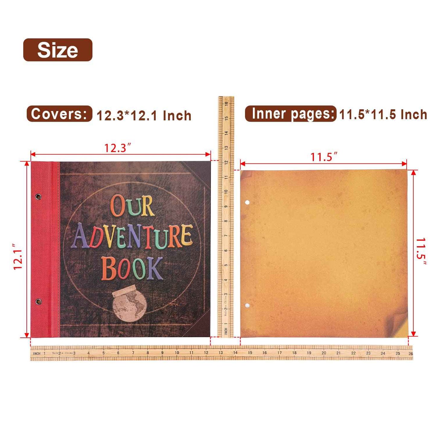 Unser Abenteuer Buch Album Foto Scrapbooking 12,3 x 12,1 Zoll, Abenteuer Buch Fotoalbum 60 Seiten, Fotoalbum für DIY Jahrestag für Männer, Kreative Geschenke Valentinstag