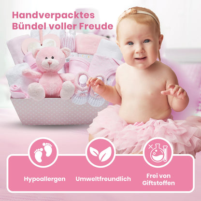 Baby Box Shop 14 Baby Gifts for Birth Boy, Ideal for Baby Showers, Baby Shower Gifts, with New Baby Essentials for Newborn Boys and a Blue Plush Teddy Bear