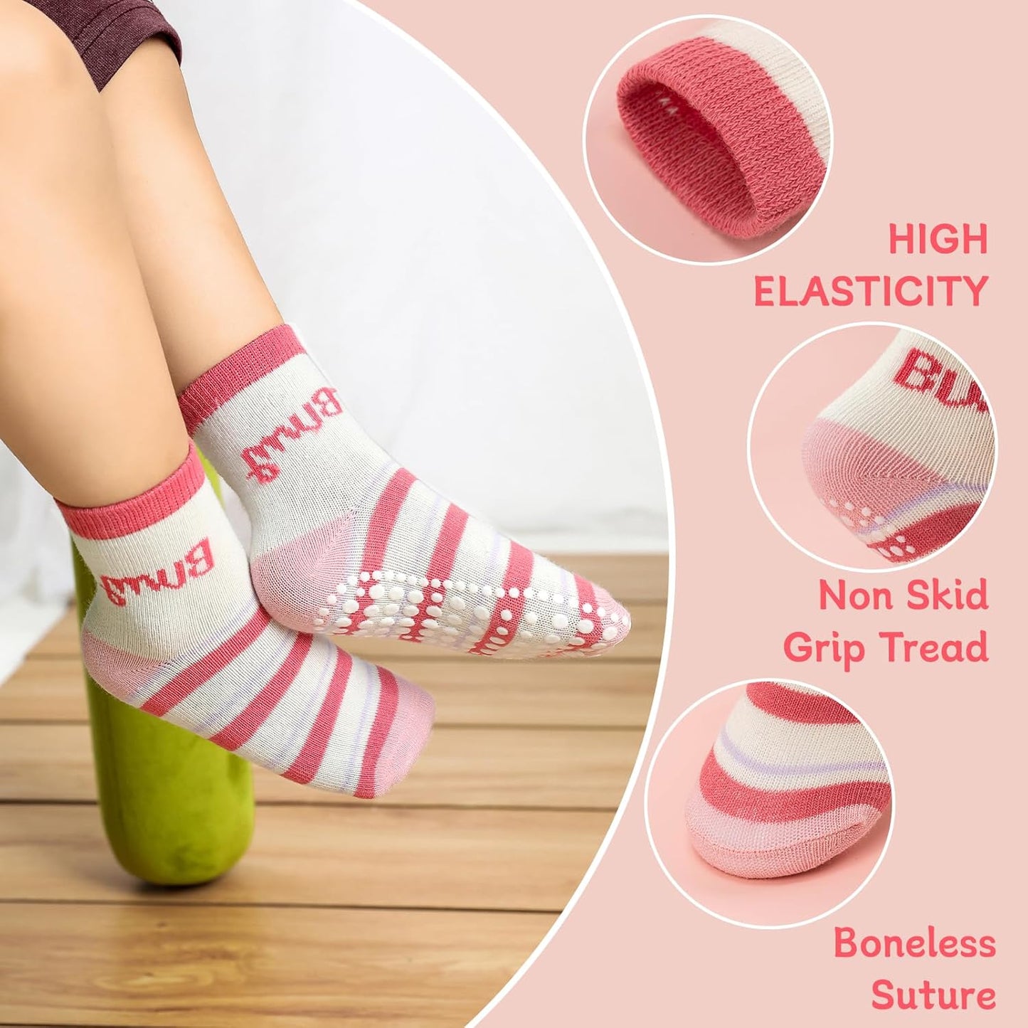 KOWAYI Stoppersocken Kinder 5/10 Paar ABS Rutschsocken Kinder Jungen, Mädchen, Baby Antirutschsocken 1-7 Jahre Grip Socken