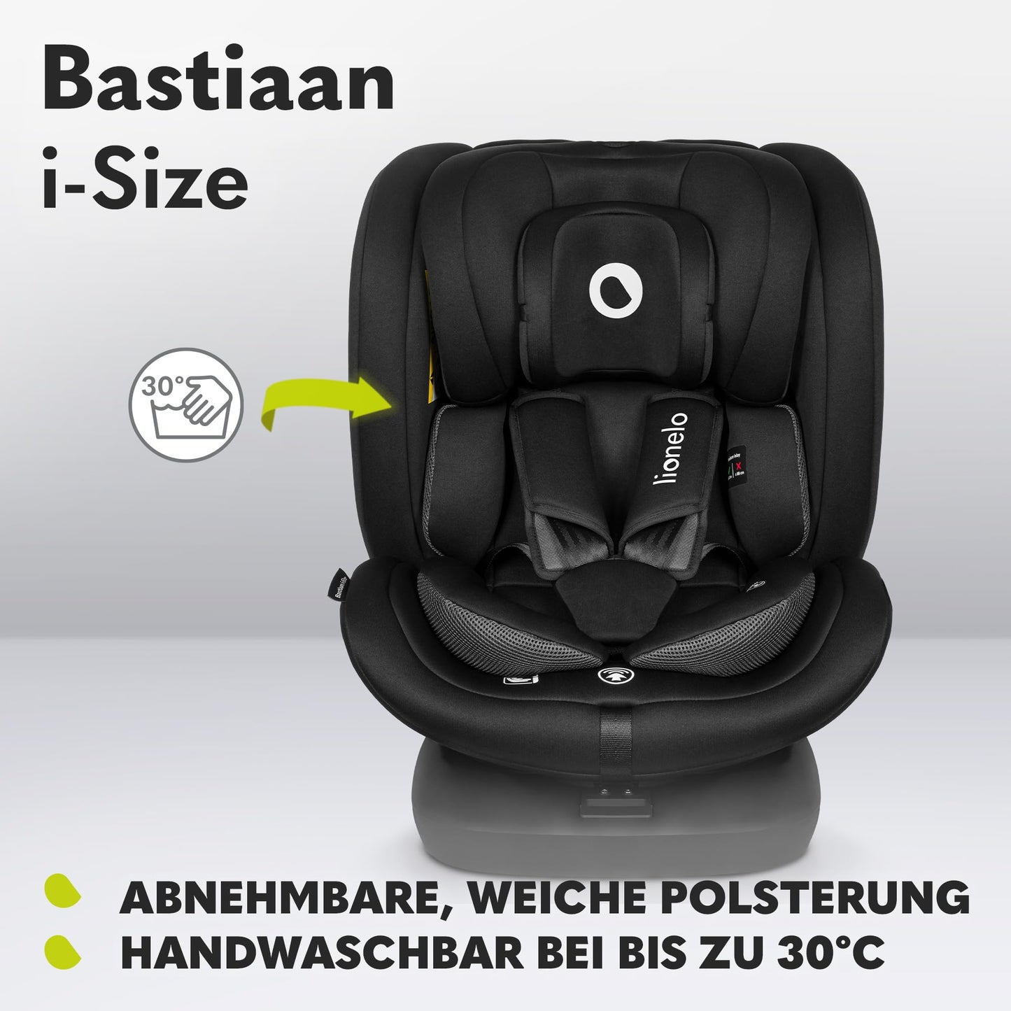 LIONELO Bastiaan i-Size One 360o drehbarer Autositz für Kinder von 40-150 cm, Montage in Fahrtrichtung und entgegen der Fahrtrichtung möglich, ISOFIX Pas TopTether Einstellbare Rückenlehne