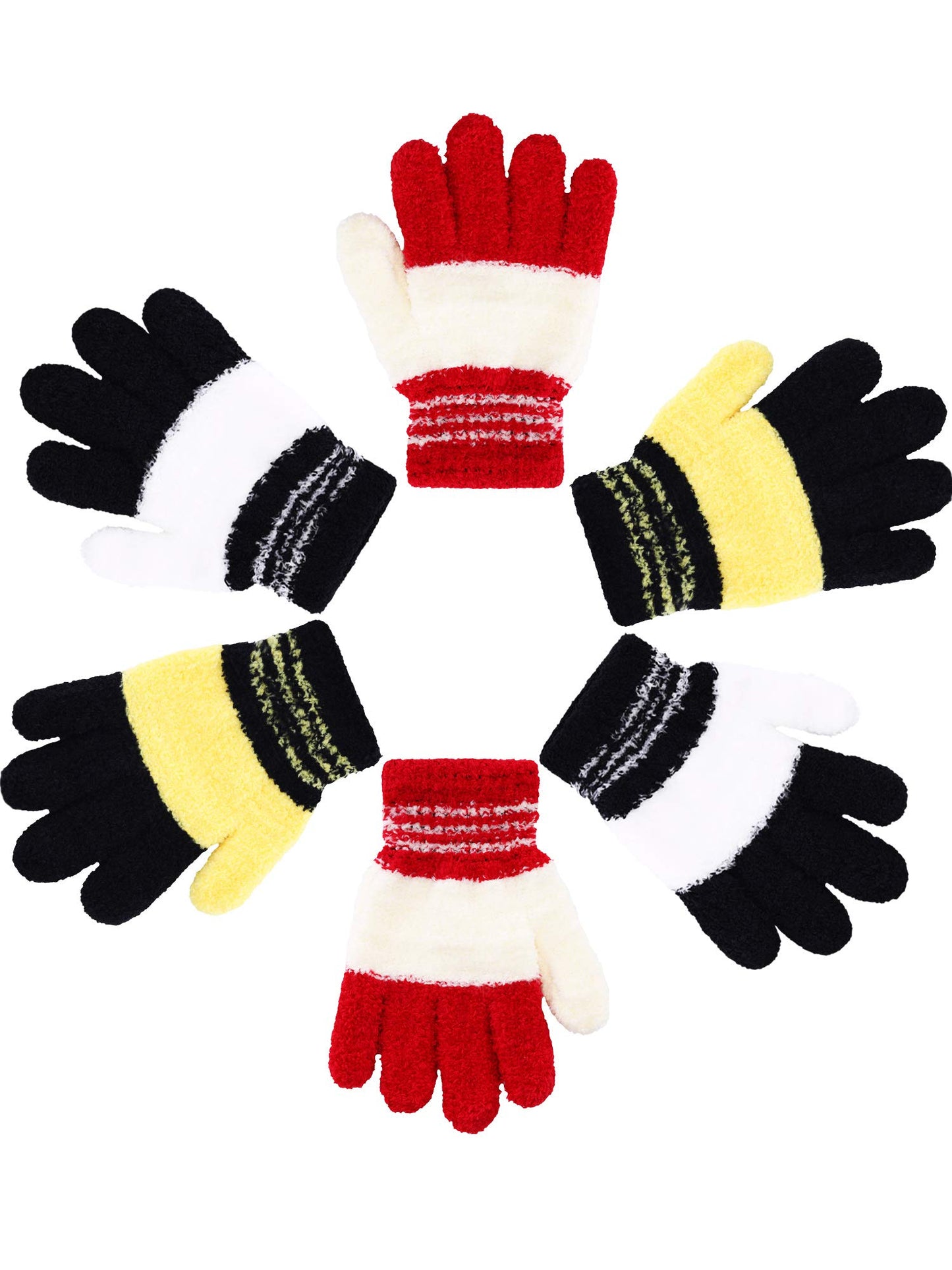 Geyoga 3 Paar Kinder Strickhandschuhe Winter Vollfinger Handschuhe