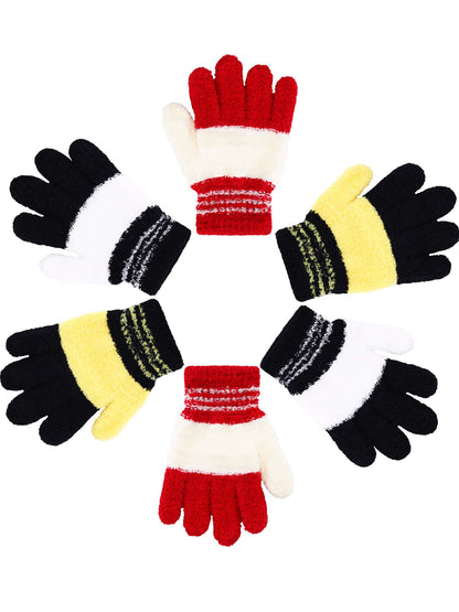 Geyoga 3 Paar Kinder Strickhandschuhe Winter Vollfinger Handschuhe