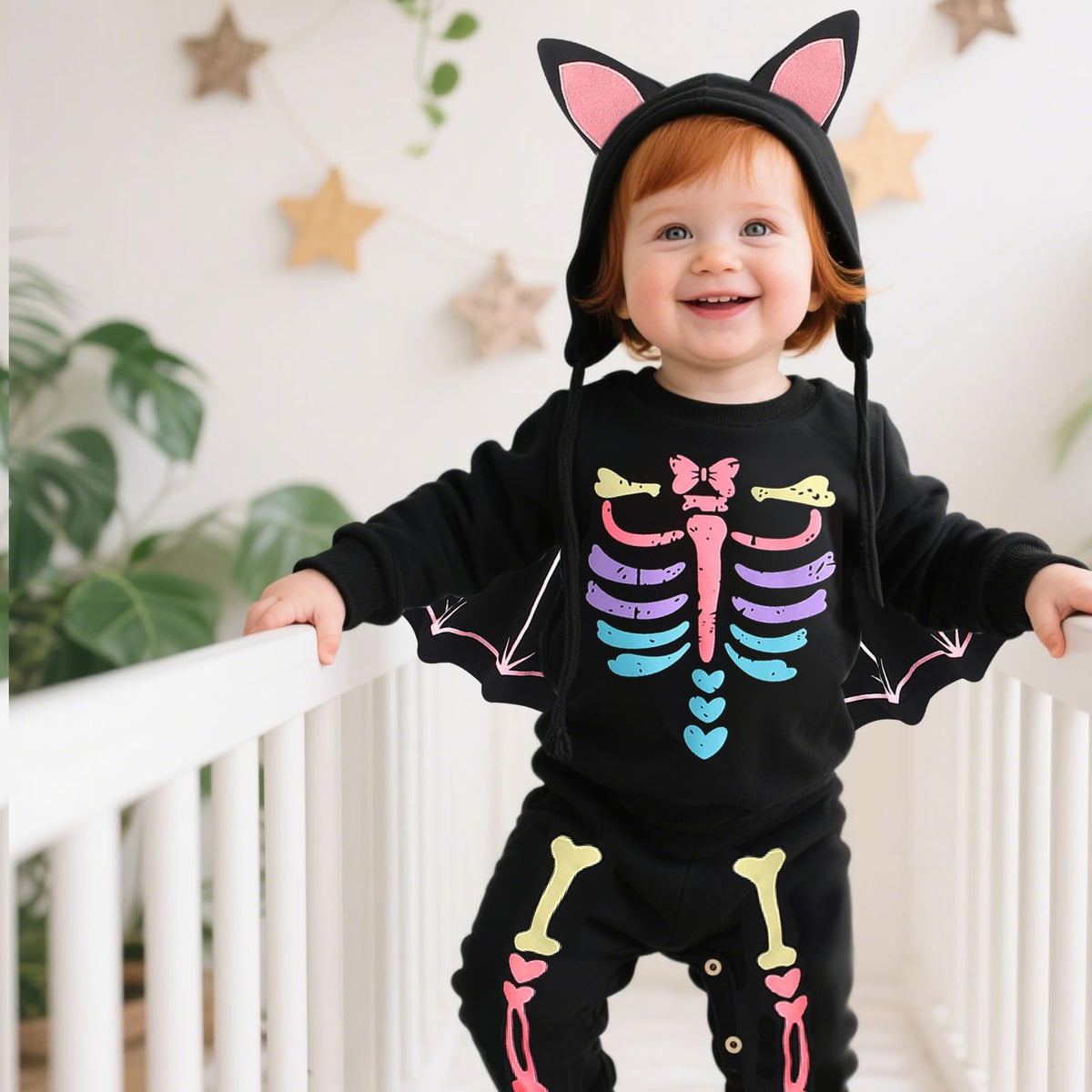 Halloween Kostüm Baby Fledermaus Skelett Strampler