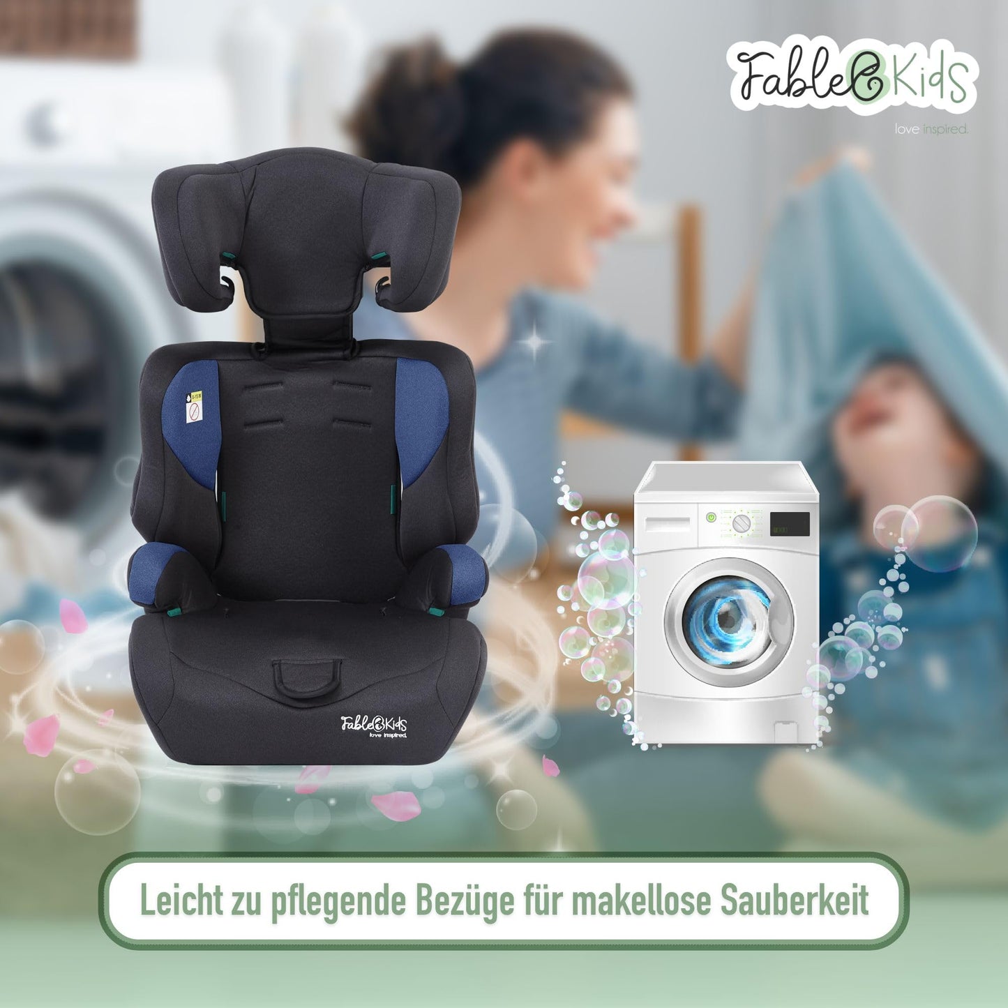 FableKids Kinderautositz 9-36 kg | 3-Punkt-Sicherheitsgurt | Autokindersitz ab 15 M. | Autositz für Kinder 76-150 cm | Kindersitz einstellbare Kopfstütze ECE R129/03 | Verstellbar | Schwarz