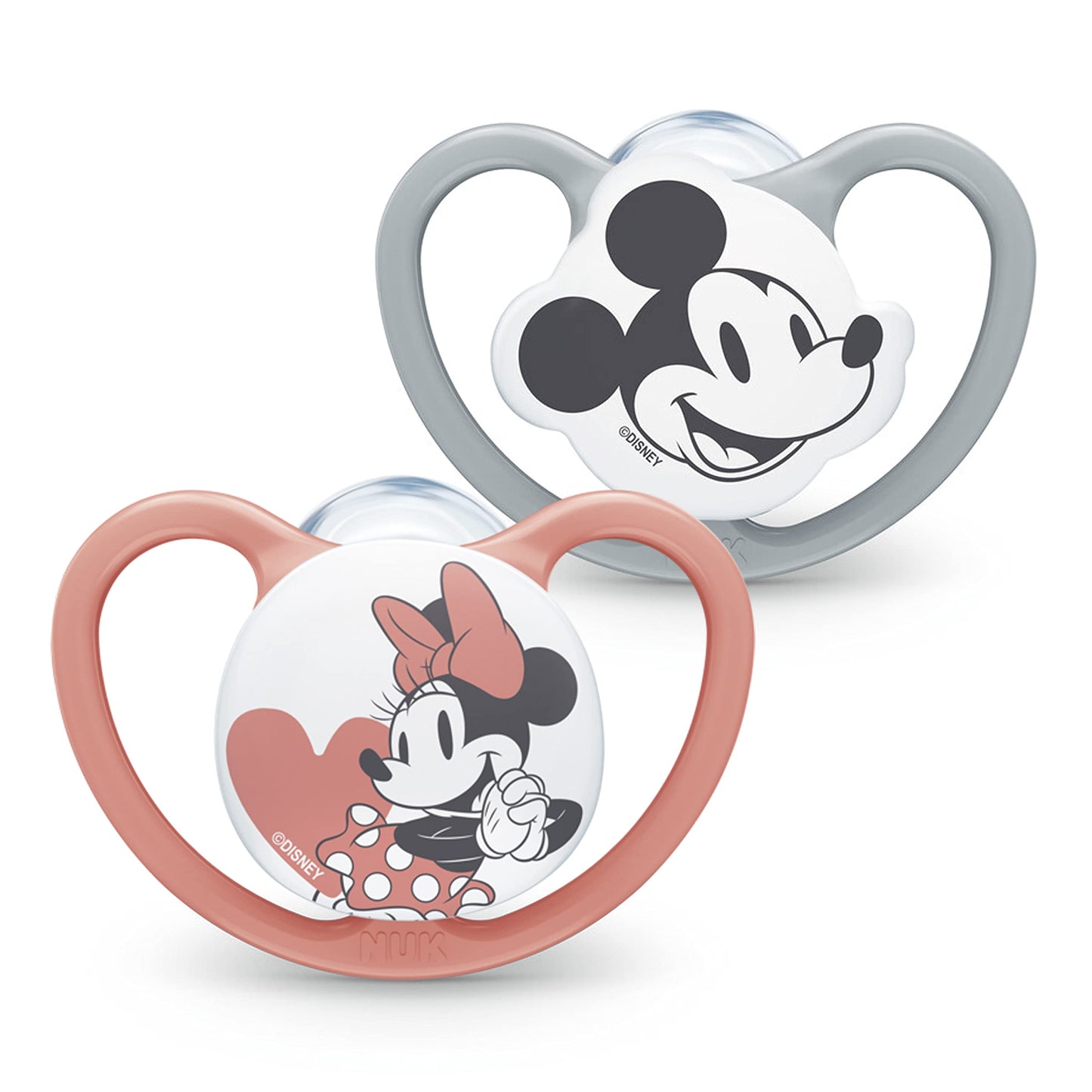 NUK Sauger Space | 18-36 Monate | Schnuller mit extragroßen Belüftungsöffnungen | Silikon BPA-frei | Disney Micky Maus | Grau/Weiß | 2 Einheiten