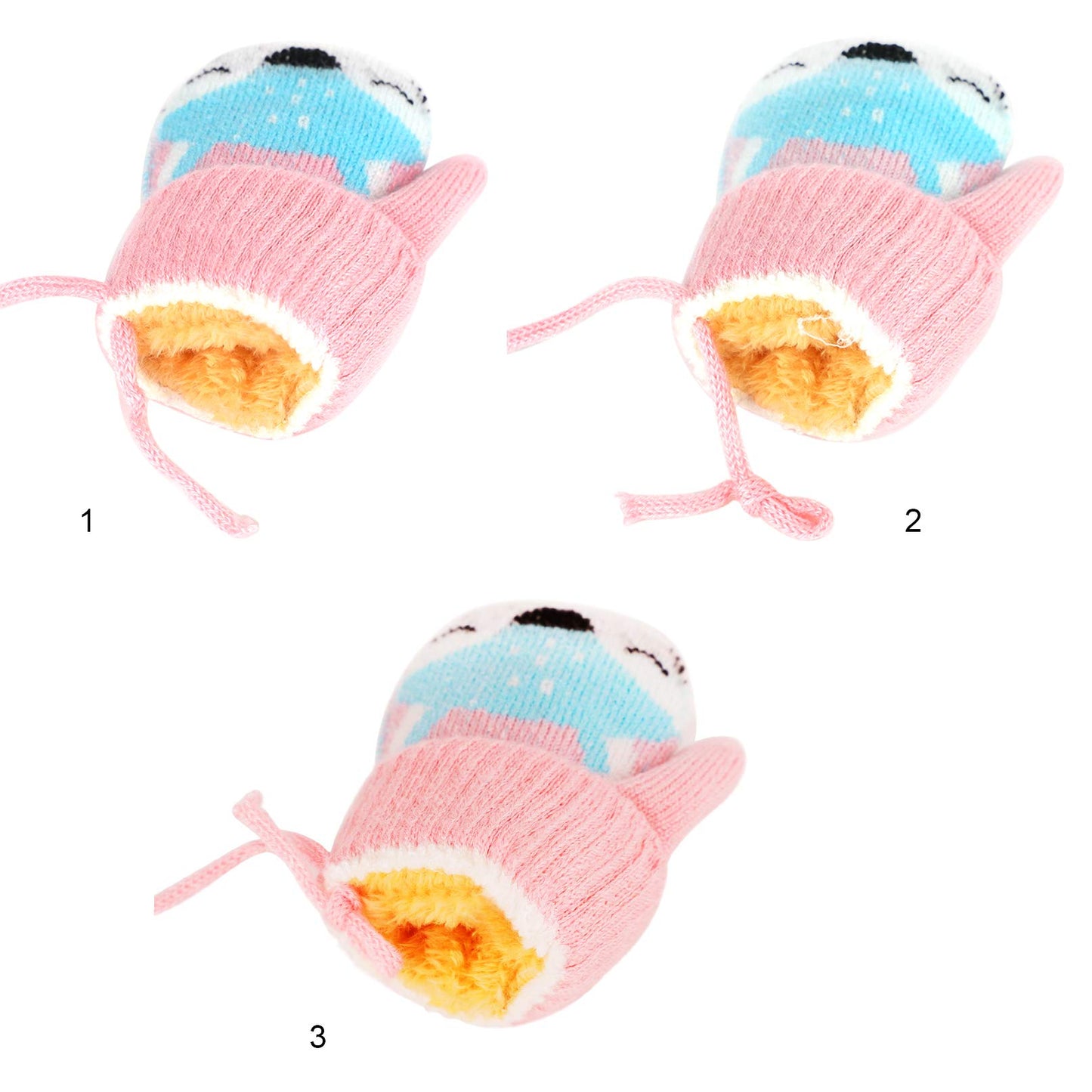 Kids Winter Gloves Mittens Baby Cartoon Mitten Neck Gloves Thick Double Knitted Glove with Plush,0 - 3 years old, Playing, Running, Skiing