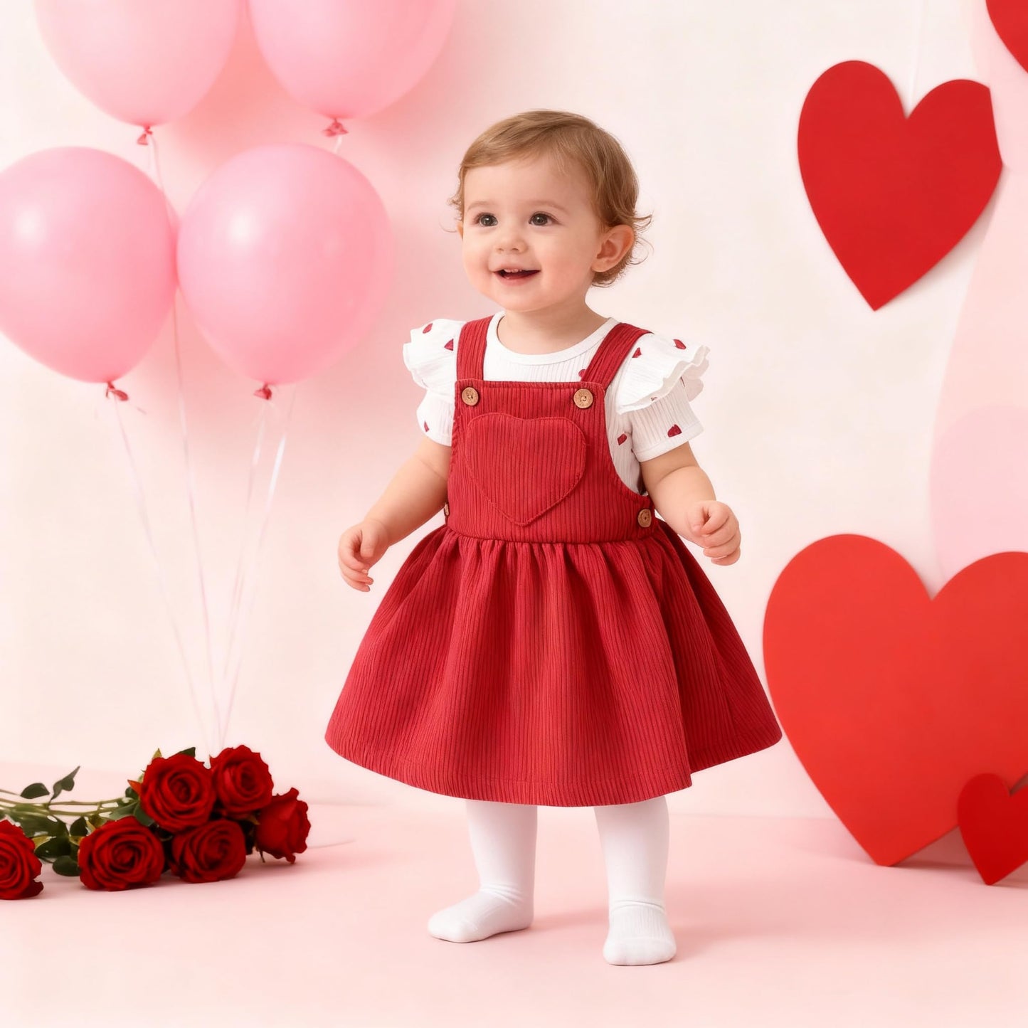 Baby Kleidung Mädchen Neugeborene Kleidung Rüschen Baby Strampler Hosenträger Rock Kleidung Sets für Baby Mädchen Valentinstag Baby Geschenk Babys Valentinstag Outfit Mädchen 0-18 Monate