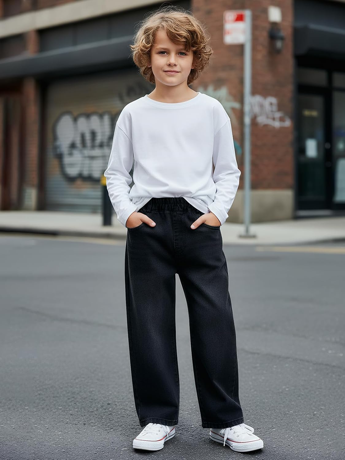 Baggy Jeans Jungen Weites Bein Gummibund Denim Jeanshosen Gr.120-170 | Baumwolle Lässige kinder Jeans Jungen Elastischer Freizeithose für 5-14 Jahren
