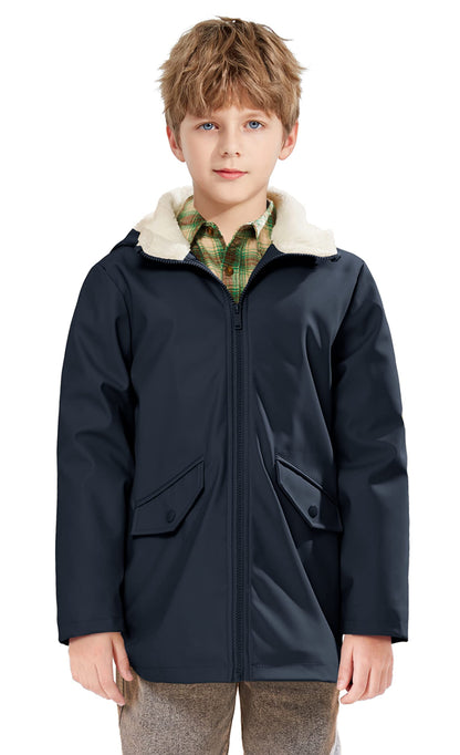 SOLOCOTE Kinder Regenjacke mit Kapuze gefüttert Gummi Regenmäntel für Mädchen Jungen Wasserdicht Winddicht Größe