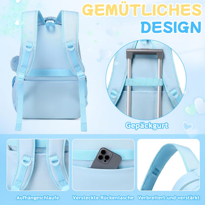 Schulrucksack Mädchen Herzdesign 22L mit Gepäckgurt für Schule | Spitze & Schleifendetails, Ergonomische 3D-Rückenpolsterung, wasserabweisendes Polyester, zahlreiche getrennte Fächer