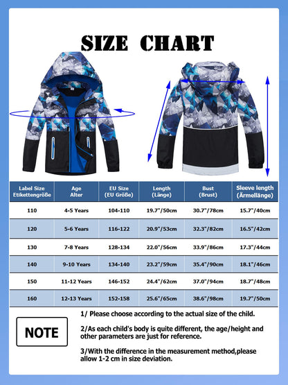 NATUST Boys' Lined Rain Jacket Wind and Waterproof Transition Jacket 