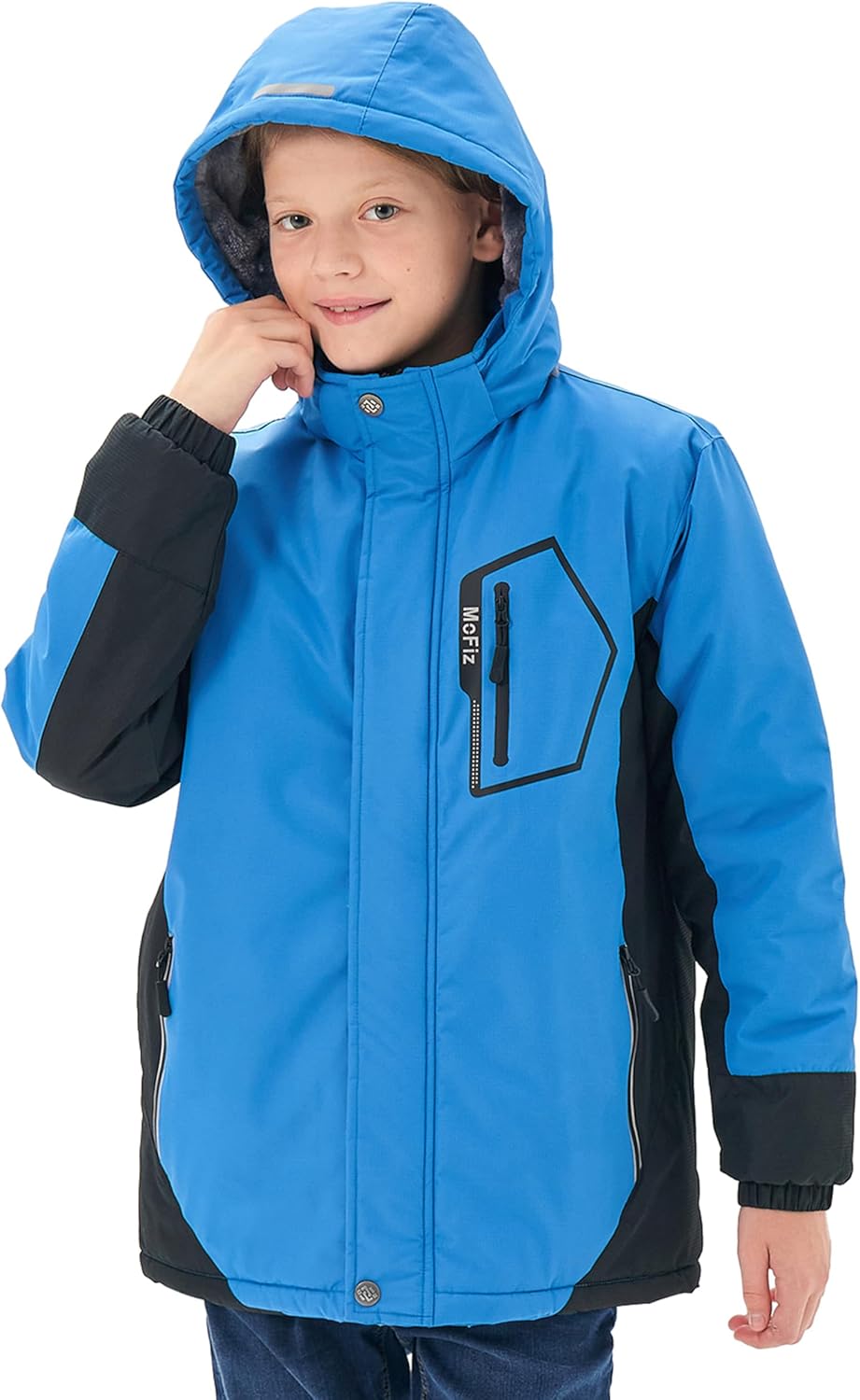 MoFiz Winter Jacket Boys Ski Jacket Warm Inner Lining Children's Outdoor Softshell Jackets Snow Jacket with Removable Hood