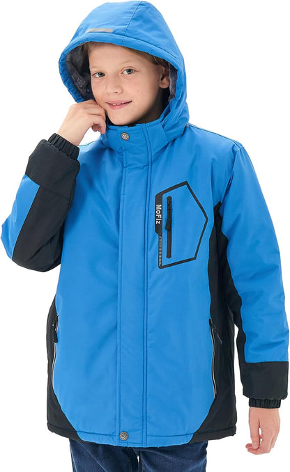 MoFiz Winter Jacket Boys Ski Jacket Warm Inner Lining Children's Outdoor Softshell Jackets Snow Jacket with Removable Hood