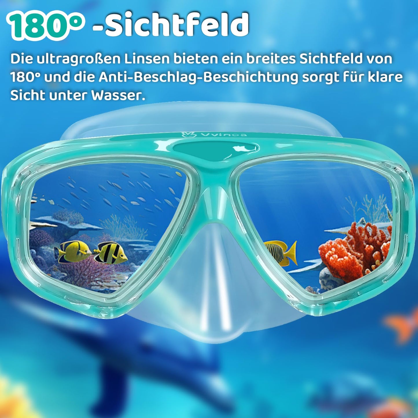 Vvinca Swimming Goggles for Kids with Nose Guard and Fabric Strap, Shatterproof, Anti-Fog and Waterproof for Children 3-14 Years
