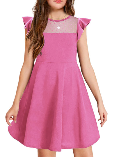 Arshiner Girls Dress Summer Dress Ruffle Short Sleeve Mesh A Line Casual Party Dresses with Pockets Kids Dresses for 6-13 Years 