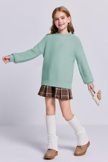 Wenrine Mädchen Pullover Winter Rollkragen Strickpullover Langarm Gestrickt Casual 5-14 Jahre
