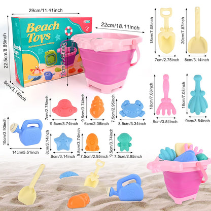Euakee Sand Toy for Children, 11 Pieces Sand Toys with Foldable Bucket, Sanity Toy Set, Sand Toy Beach, Sandpit Toy for Children 3 4 5 6 7 Years (Orange)