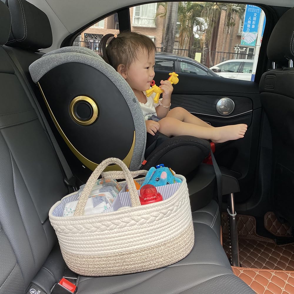 Baby Windel Caddy Organizer, multifunktionale Aufbewahrungsbox für Windeln, mit austauschbaren Fächern, 100% Baumwolle Leinen, tragbarer Aufbewahrungskorb für Windeln, Baby Shower Geschenk