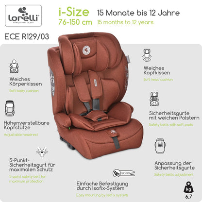 Lorelli Auto Kindersitz Rio mit Isofix, i-Size 76-150 cm, Mitwachsender Autositz für Kinder, Babysitz, Autokindersitz, Verstellbare Kopfstütze, 5-Punkt-Sicherheitsgurt, Ginger - Meloni2