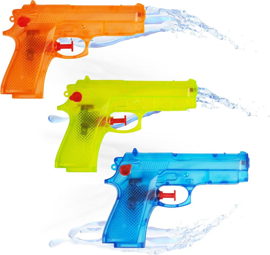 3er Wasserpistolen Set - ca. 15 cm mit großer Reichweite Wasserspritzpistole Spritzpistole klein mini für Kinder