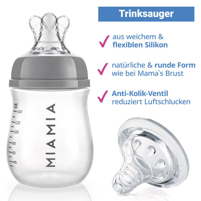 MiaMia 13-tlg. Babyflaschen Set – 6 Flaschen mit Silikon-Trinksaugern | Inkl. Milchpulverportionierer, Bürste & Abtropfständer | BPA-frei, Anti-Kolik & spülmaschinenfest | 2x 140 ml & 4x 260 ml - Meloni2