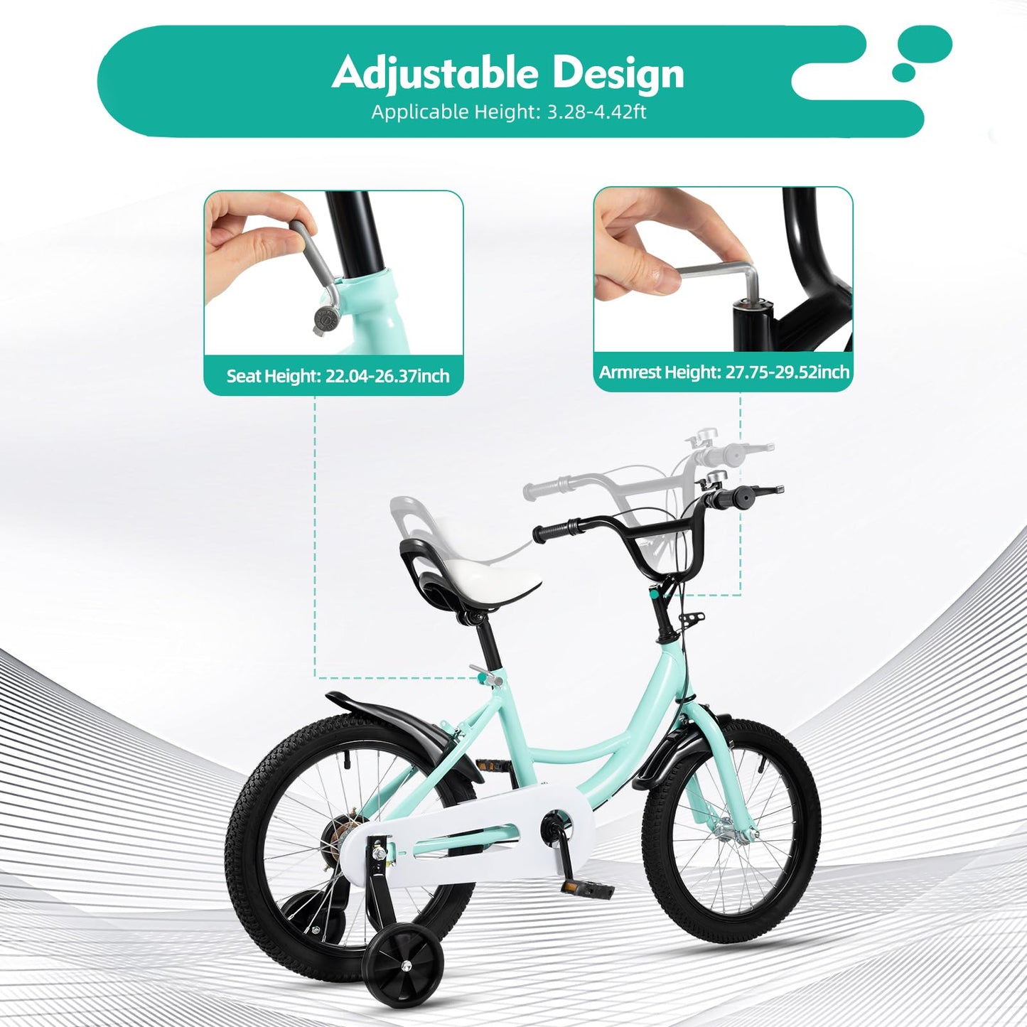 HUSPOO 16 Zoll Kinderfahrrad, Kinderfahrrad für Jungen und Mädchen Kinder, Anfänger Fahrrad Kinderfahrrad Radfahren mit Stabilisatoren und Korb, geeignet für Kinder im Alter von 5-8 Jahren - Meloni2