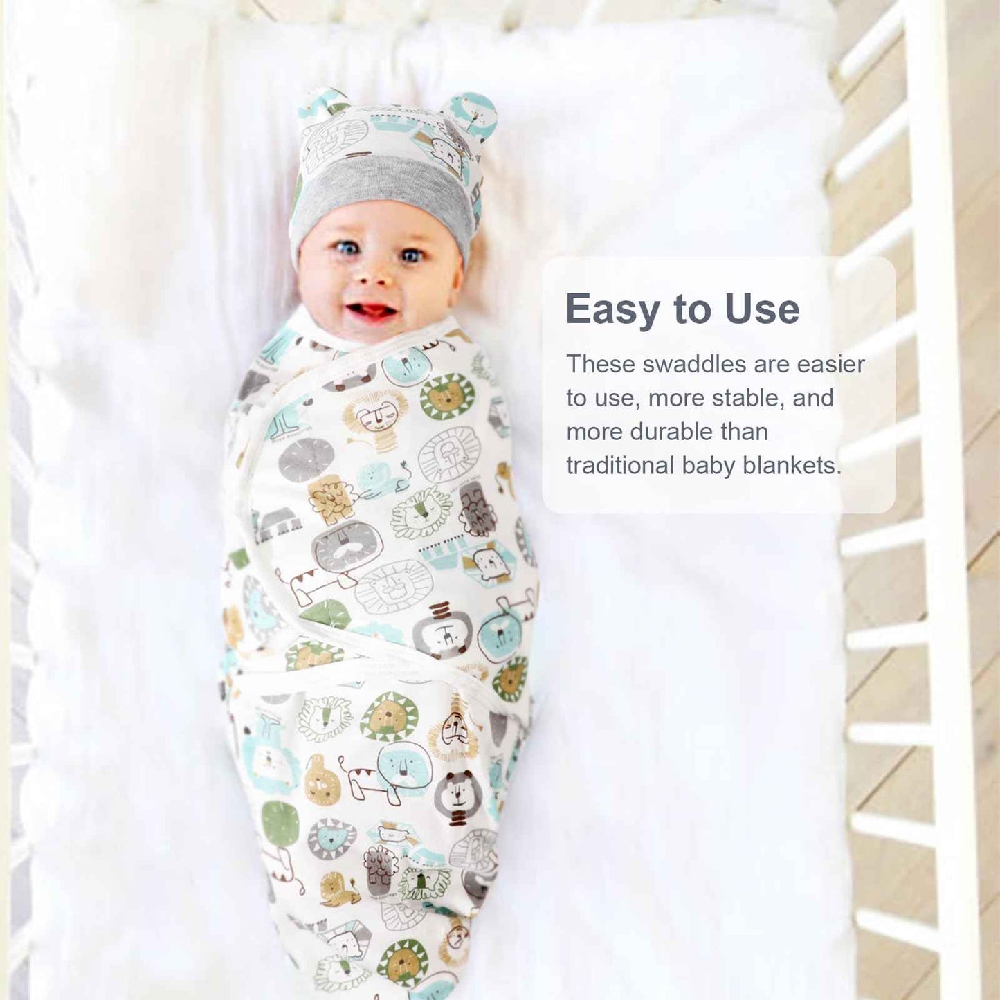 DRESHOW Neugeborene Swaddle Decke Hut Set Baby Gedruckt Swaddles Säugling Einstellbar Schlafsack für 0-3 Monate Mädchen Jungen