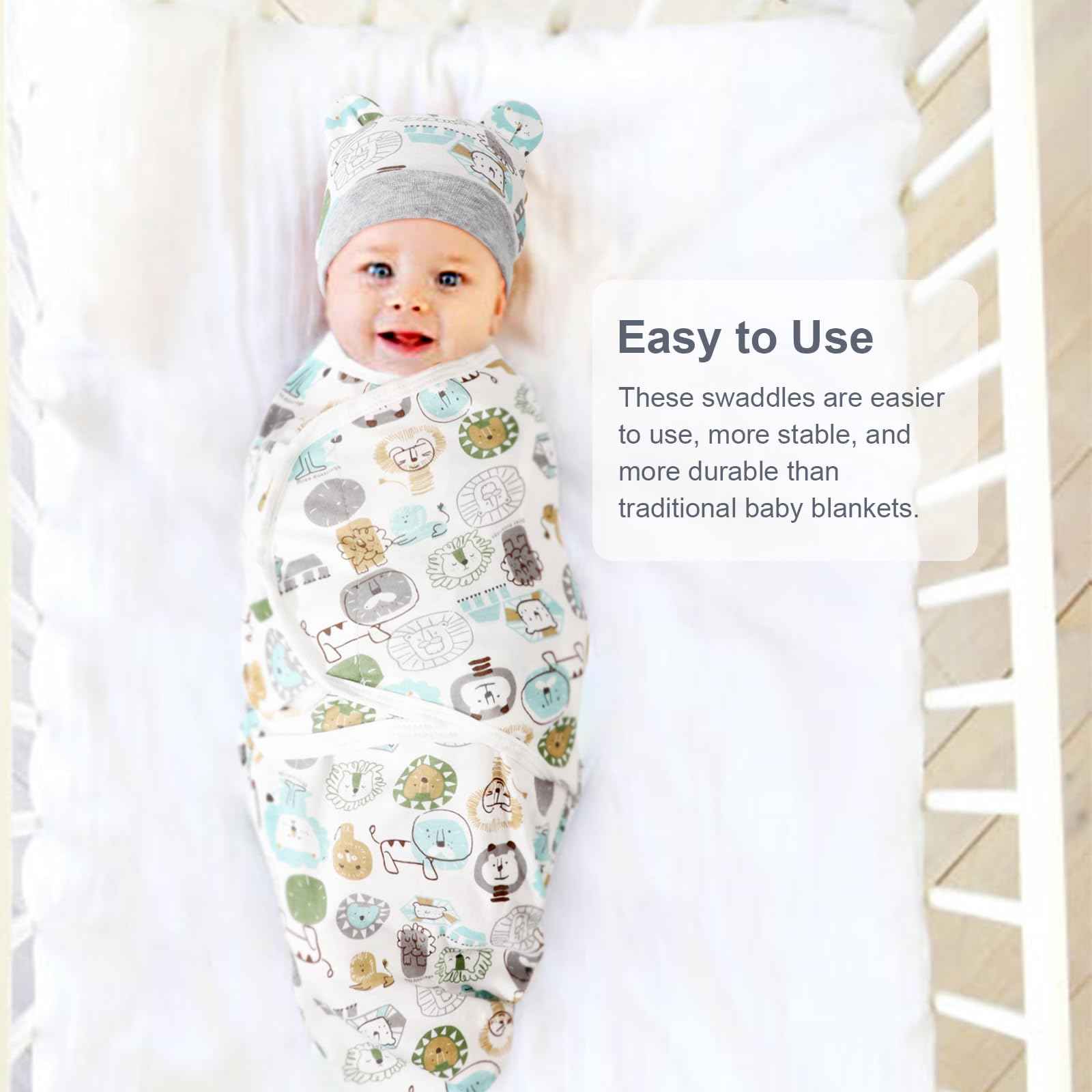 DRESHOW Neugeborene Swaddle Decke Hut Set Baby Gedruckt Swaddles Säugling Einstellbar Schlafsack für 0-3 Monate Mädchen Jungen