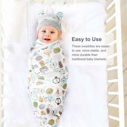 DRESHOW Neugeborene Swaddle Decke Hut Set Baby Gedruckt Swaddles Säugling Einstellbar Schlafsack für 0-3 Monate Mädchen Jungen