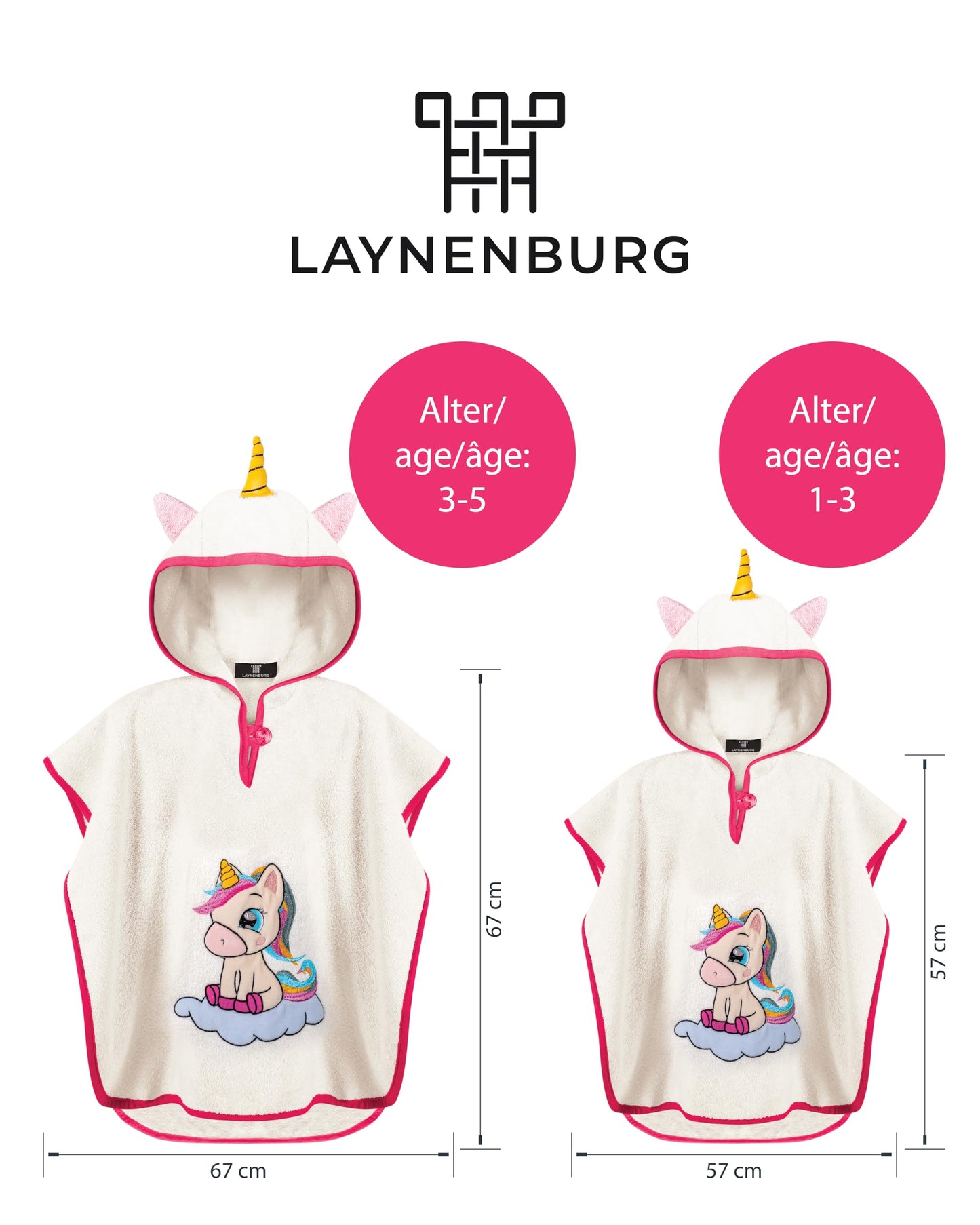 LAYNENBURG Premium Badeponcho Kinder mit Kapuze - 100% Baumwolle - OEKO TEX - Baby Jungen Mädchen Handtuch Poncho Frottee