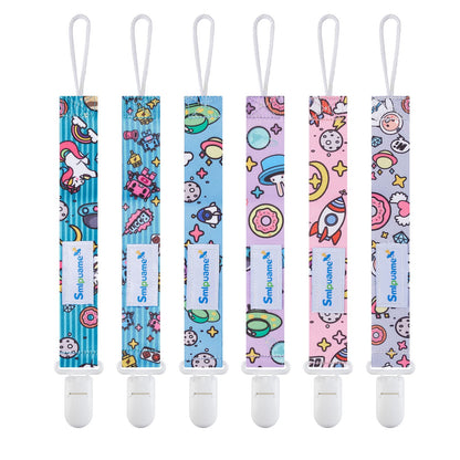 Smlpuame Baby Schnullerkette Mädchen Junge,6 Stück BPA-Frei Schnullerband Stoff Mädchen Junge,Schnuller Kette Nuckelkette Passen Die Meisten Schnuller und Beißspielzeug,Dummy Clips für Baby (Tier)