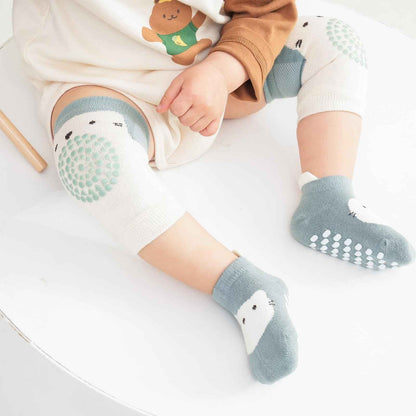 3 Paar Baby Knieschoner und 3 Paar Baby Socken Baby Krabbeln set, Anti Rutsch mit Gummipunkte Krabbelschoner Stulpen Knieschützer für Kleinkinder 0-12 Monate